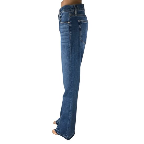 Ann Taylor LOFT Blue High Waist Raw Cut Herm Slim Flared Bootcut Denim Jeans 6 - Picture 2 of 5